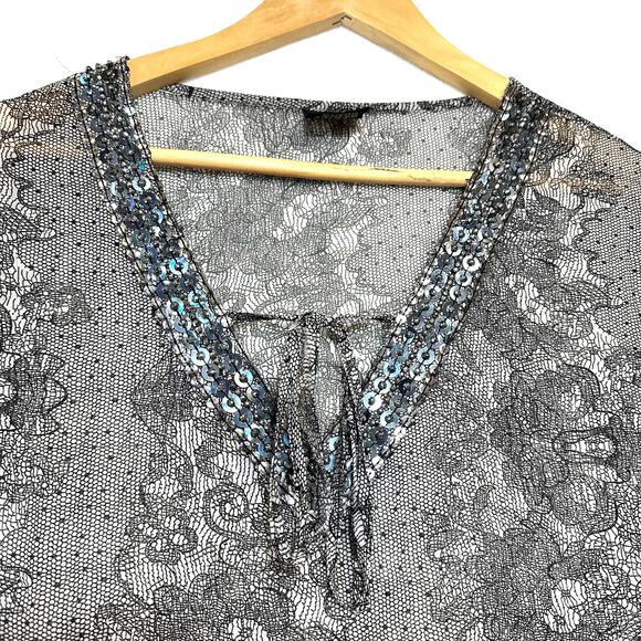 Yuka Beach Chiffon Large Bell Sleeve Coverup Dress Swim Pool Summer Sheer Sequin - Picture 2 of 10